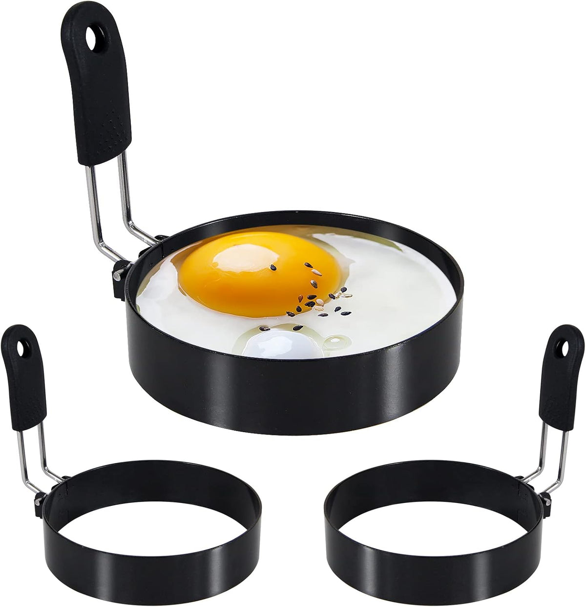3.5'' Egg Rings with Silicone Handle, Stainless Steel Egg Cooking Rings，Nonstick，For Frying Eggs and English Muffins Pancake, Egg Mold Shaper For Breakfast