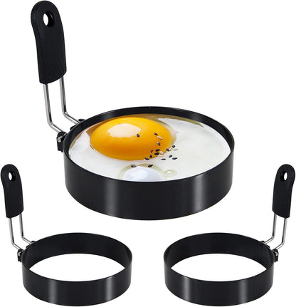 3.5'' Egg Rings with Silicone Handle, Stainless Steel Egg Cooking Rings，Nonstick，For Frying Eggs and English Muffins Pancake, Egg Mold Shaper For Breakfast