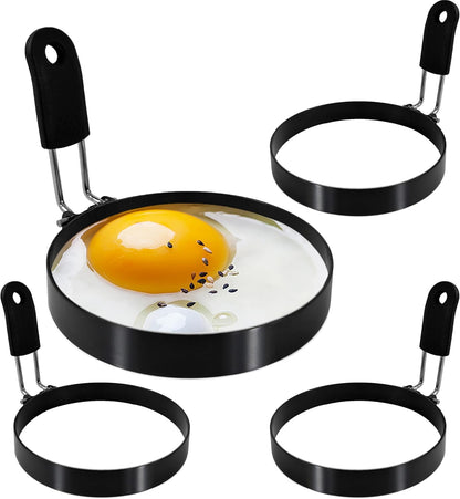 3.5'' Egg Rings with Silicone Handle, Stainless Steel Egg Cooking Rings，Nonstick，For Frying Eggs and English Muffins Pancake, Egg Mold Shaper For Breakfast