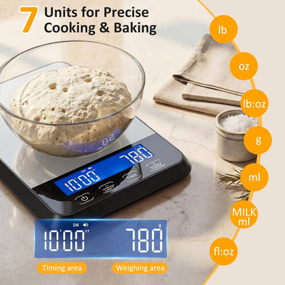 Food Scale, 33 lb / 0.1 oz High Precision Kitchen Scale for Sourdough Bread, Built-in 7 Units, Timing & Tare Function, Rechargeable Digital Kitchen Scale for Food, Baking, Cooking