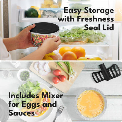 Manual Food Processor & Onion Chopper - 26 OZ incl. Useful Acessory I BPA-Free I Manual Food Chopper with pull string for garlic & veggie chop I Food mincer vegetable cutter hand pull held