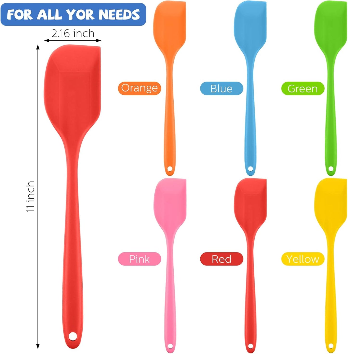 16 Piece 11 Inch Silicone Spatula Set Rubber Spatula Heat Resistant Seamless One Piece Design Non-stick Flexible Scrapers Baking Mixing Tool Dishwasher Safe, 6 Colors