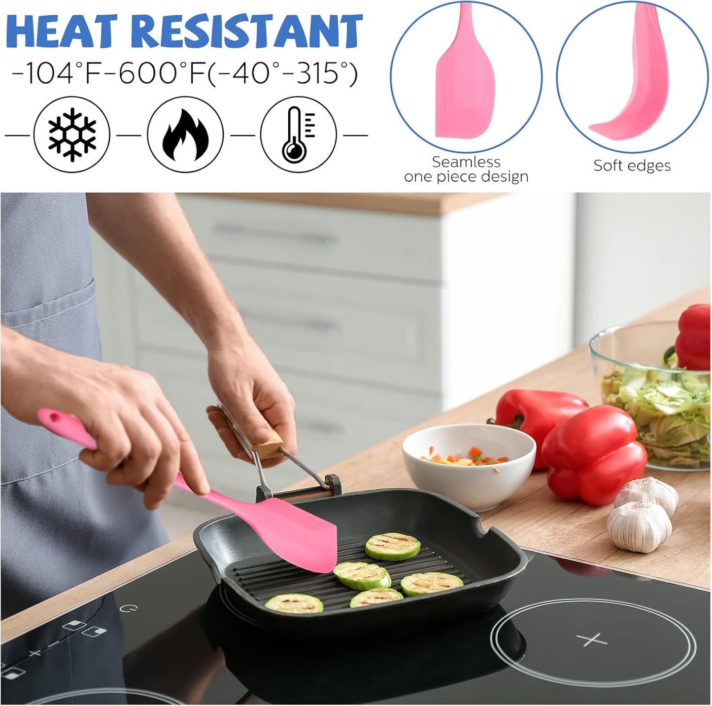 16 Piece 11 Inch Silicone Spatula Set Rubber Spatula Heat Resistant Seamless One Piece Design Non-stick Flexible Scrapers Baking Mixing Tool Dishwasher Safe, 6 Colors