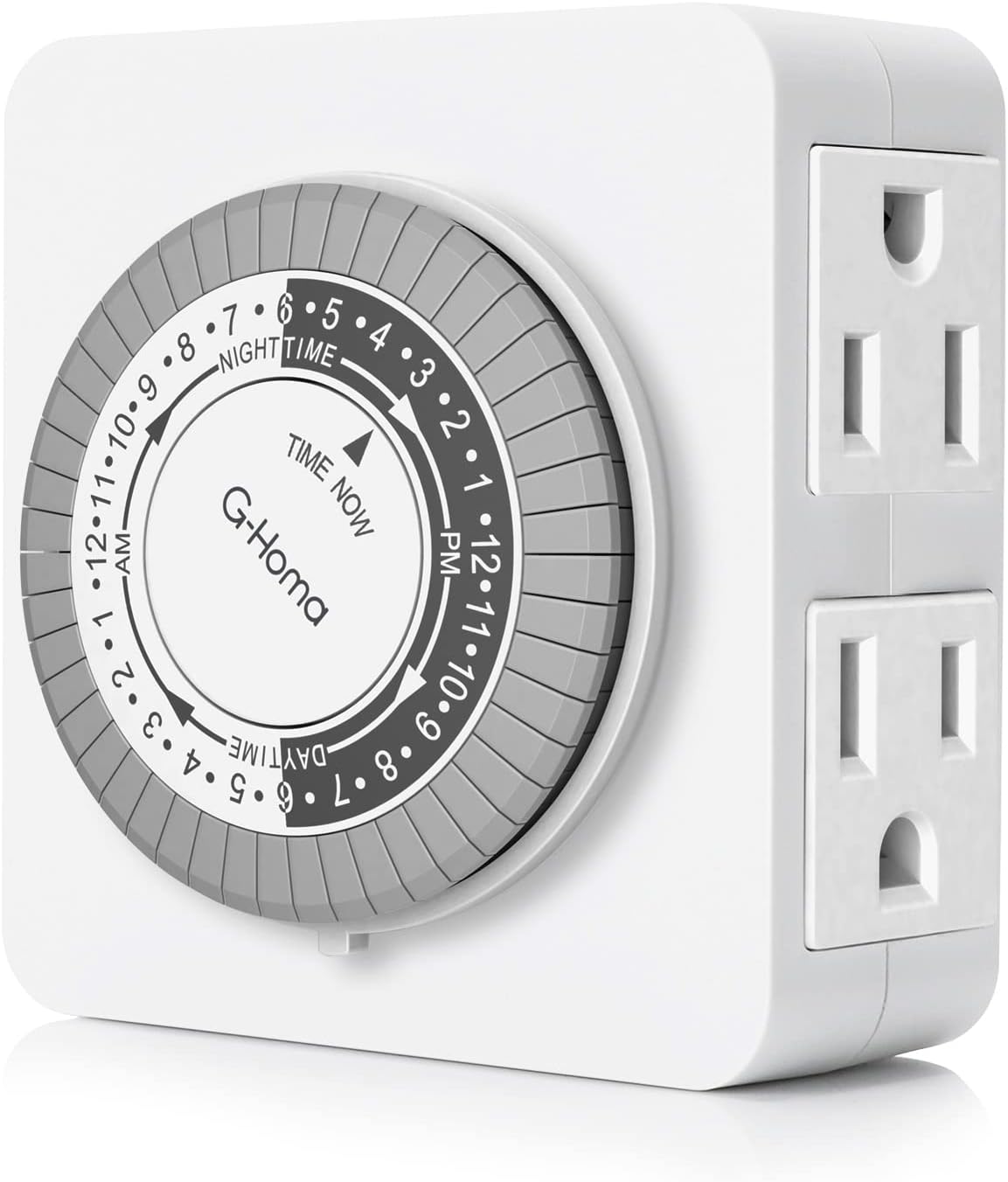 24-Hour Mechanical Timer Outlet with 2 Grounded Outlets - For Lamps, Holiday Lights