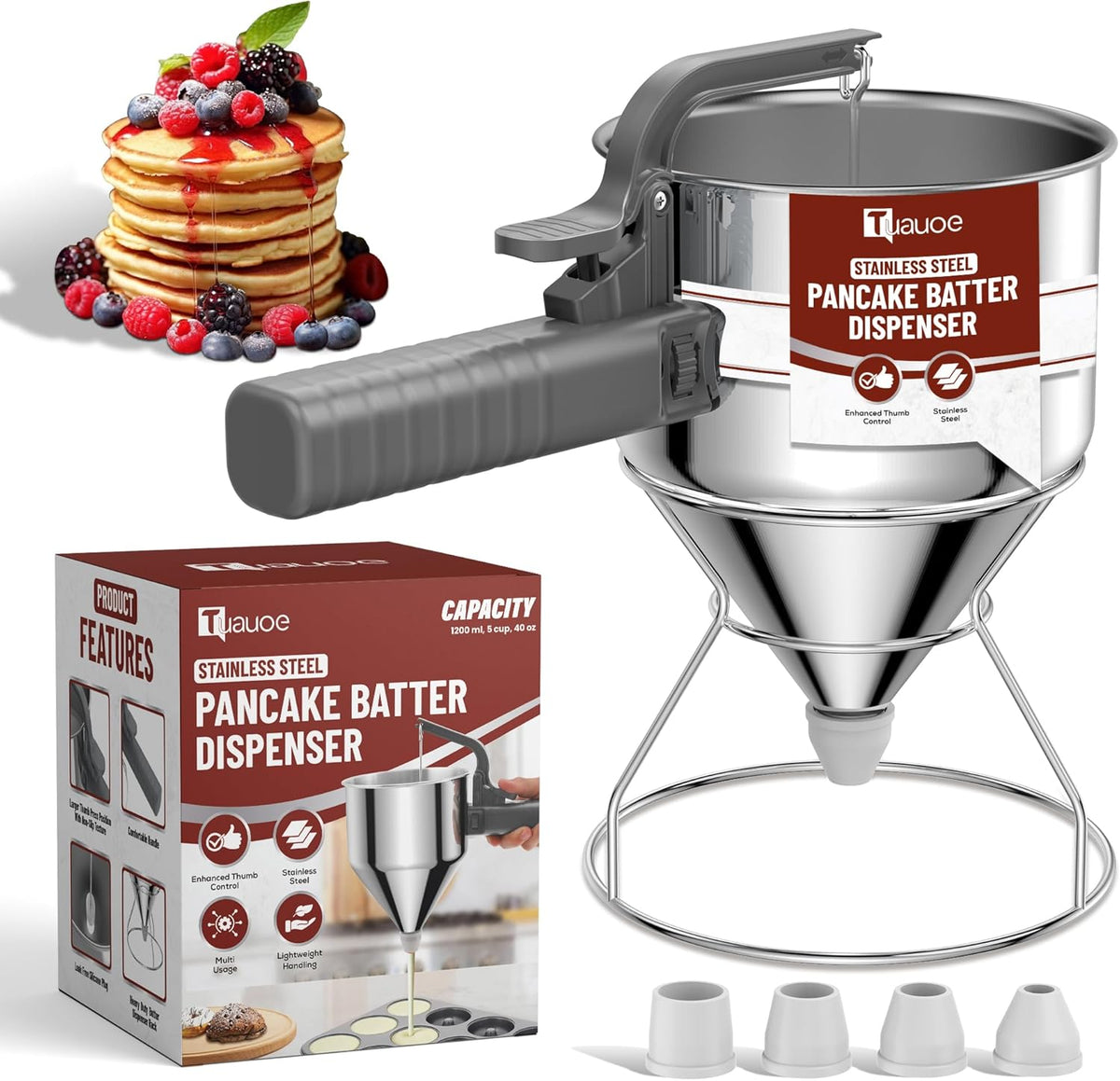 40oz Pancake Batter Dispenser with Squeeze Handle, Space Gray