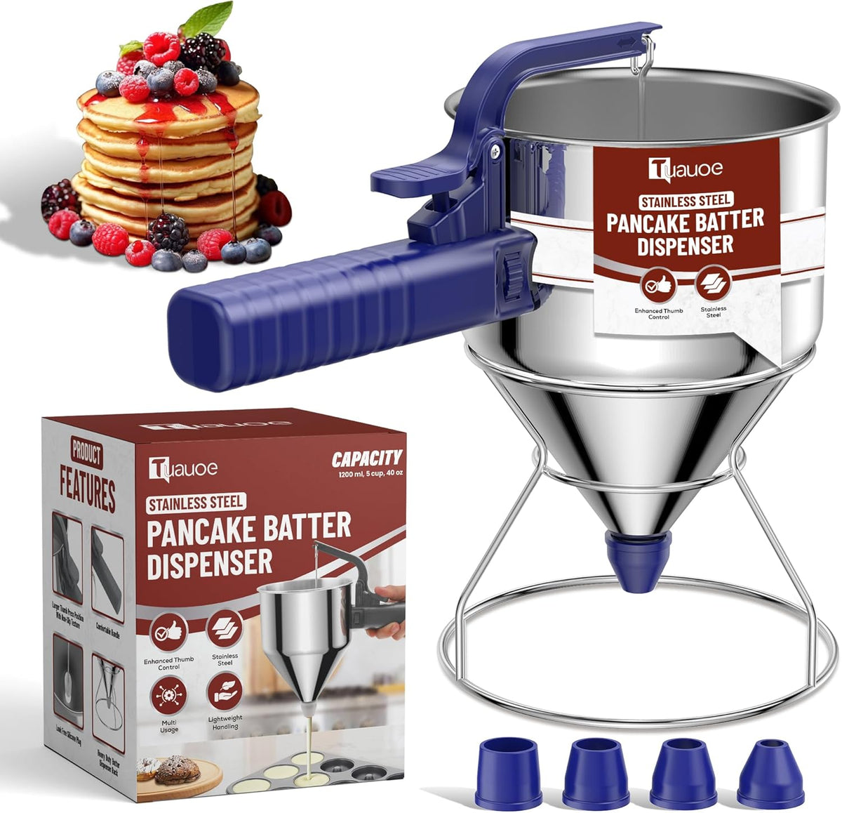 40oz Pancake Batter Dispenser with Squeeze Handle, Space Gray