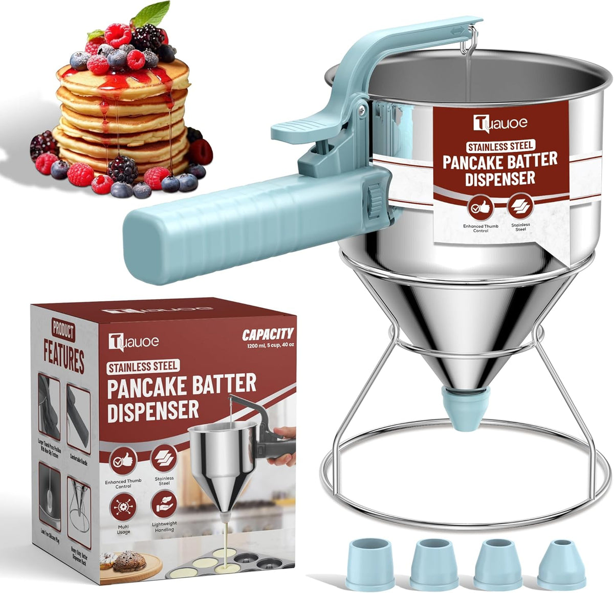 40oz Pancake Batter Dispenser with Squeeze Handle, Space Gray