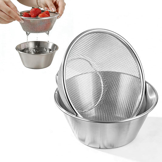 304 Stainless Steel Rice Washer & Small Colander: 5.5-Inch Fruit Washing Bowl with Strainer, Multifunctional Rice Strainer (700ML)