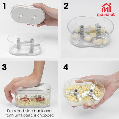 Garlic Dicer Push Chopper, Manual Hand Press Food Chopper for Garlic, Onion, Vegetables and Chili Peppers, Small Portable Handheld Vegetable Cutter for Kitchen