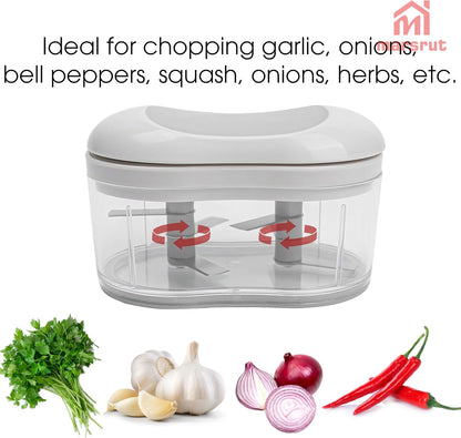 Garlic Dicer Push Chopper, Manual Hand Press Food Chopper for Garlic, Onion, Vegetables and Chili Peppers, Small Portable Handheld Vegetable Cutter for Kitchen