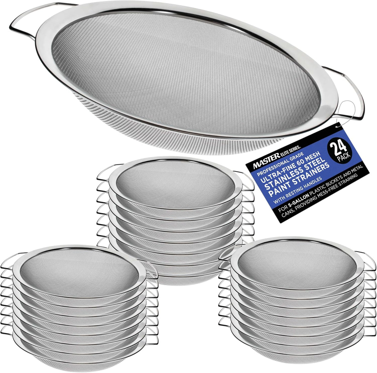 Master Elite 60 Mesh Stainless Steel Paint Strainer, 2 Pack - Fits 5 Gallon