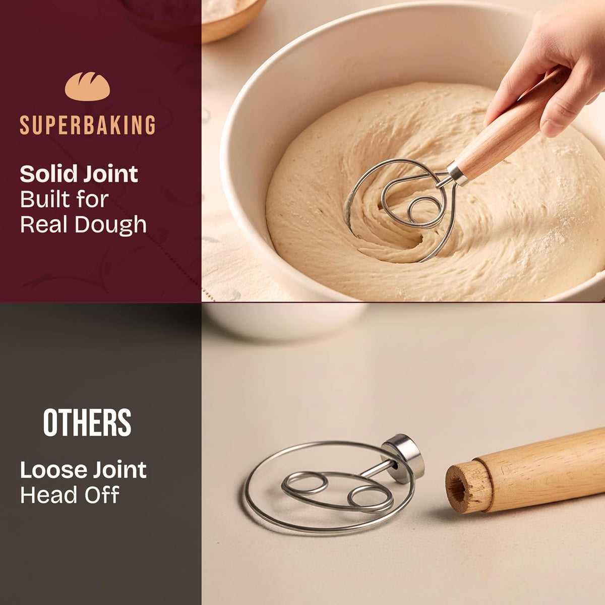 12" Danish Dough Whisk for Bread Mixing