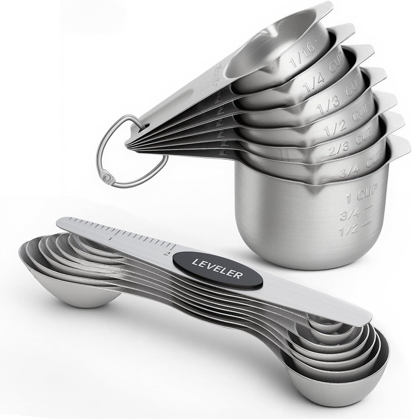 Pack of 8 Stainless Steel Magnetic Measuring Spoons Set, Dual Sided, Stackable, Adjustable Teaspoon and Tablespoon Measure Spoon with Leveler, Kitchen Gadgets