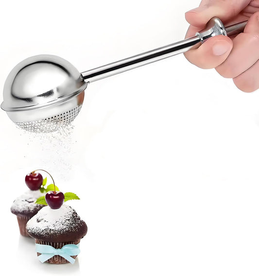 Powdered Sugar Shaker Duster Flour Sifter, Stainless Steel Fine Mesh Sifter and Operated Handle Flour Duster for Baking Sugar Tea Spices Strainers