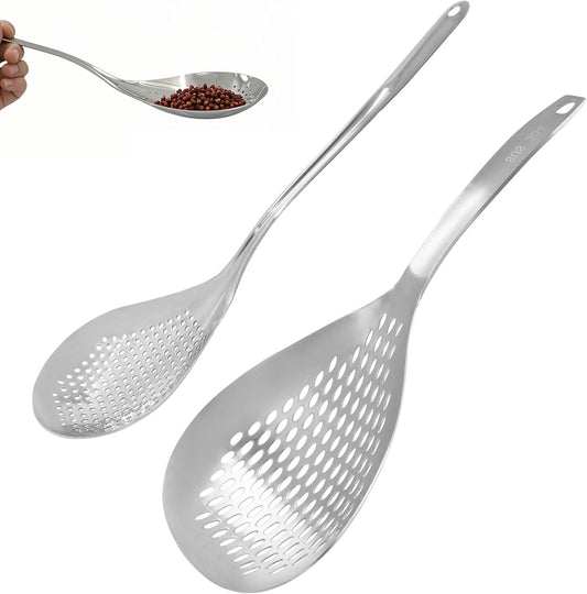 2 Pcs Stainless Steel Skimmer Slotted Spoon | Pasta Spider Strainer Ladle, For Frying and Cooking, Durable 304 Stainless Steel, For Noodles, Pasta, and Vegetables