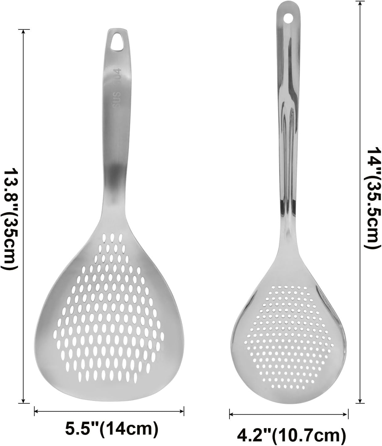 2 Pcs Stainless Steel Skimmer Slotted Spoon | Pasta Spider Strainer Ladle, For Frying and Cooking, Durable 304 Stainless Steel, For Noodles, Pasta, and Vegetables