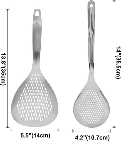 2 Pcs Stainless Steel Skimmer Slotted Spoon | Pasta Spider Strainer Ladle, For Frying and Cooking, Durable 304 Stainless Steel, For Noodles, Pasta, and Vegetables