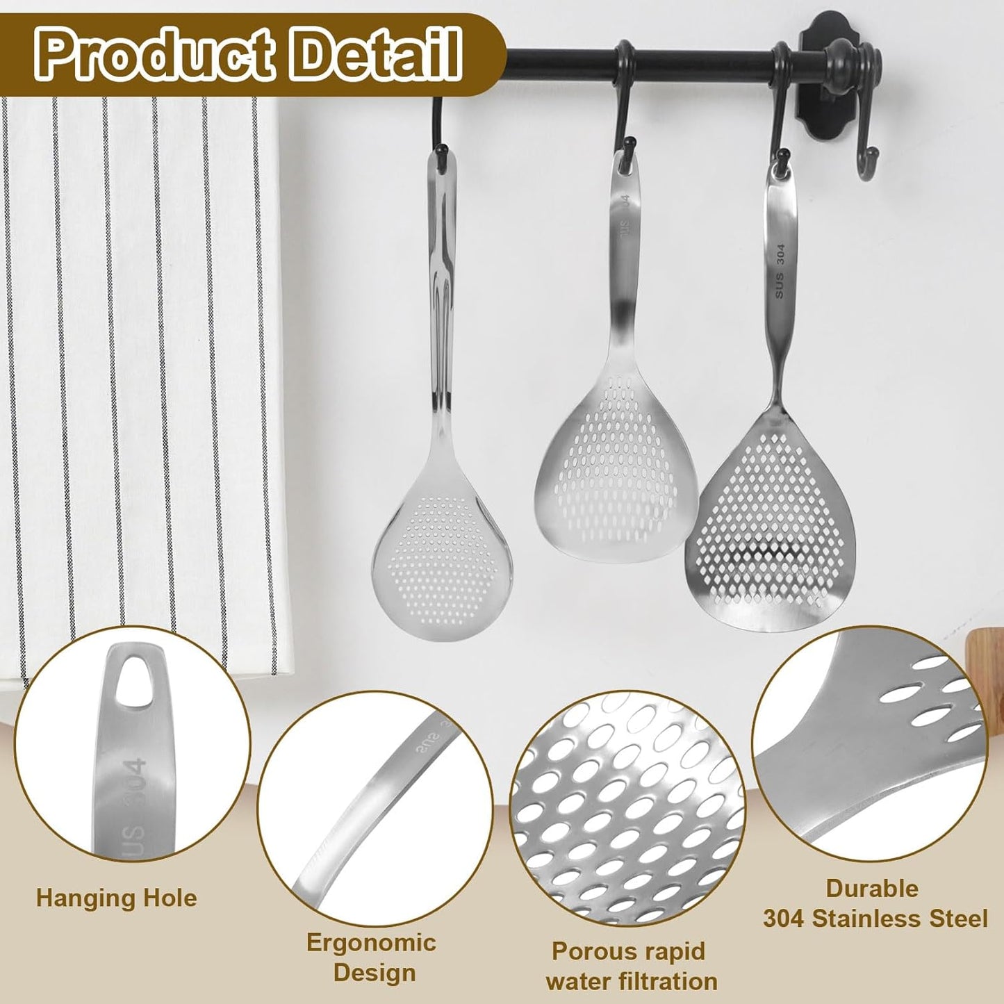 2 Pcs Stainless Steel Skimmer Slotted Spoon | Pasta Spider Strainer Ladle, For Frying and Cooking, Durable 304 Stainless Steel, For Noodles, Pasta, and Vegetables