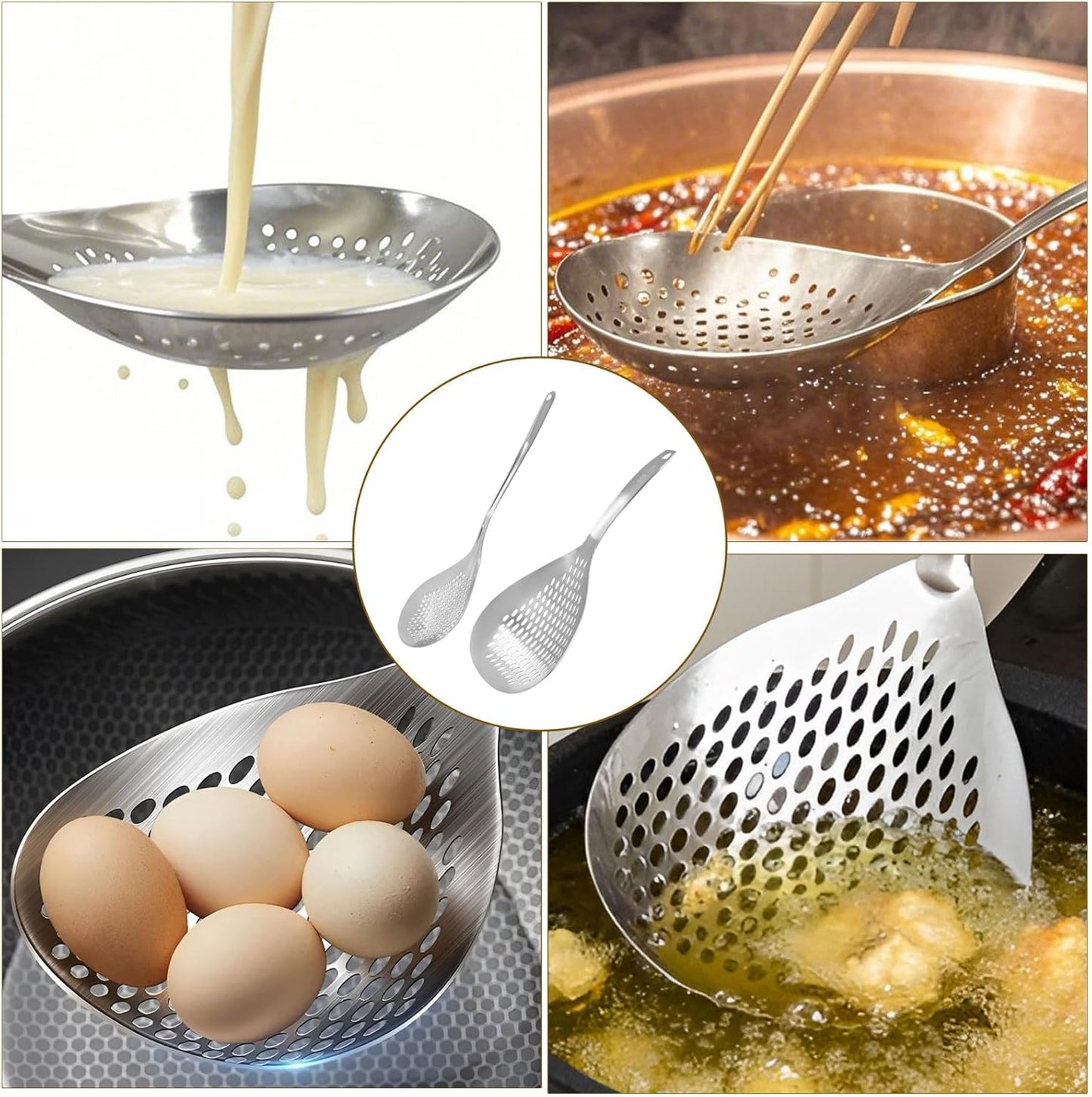 2 Pcs Stainless Steel Skimmer Slotted Spoon | Pasta Spider Strainer Ladle, For Frying and Cooking, Durable 304 Stainless Steel, For Noodles, Pasta, and Vegetables
