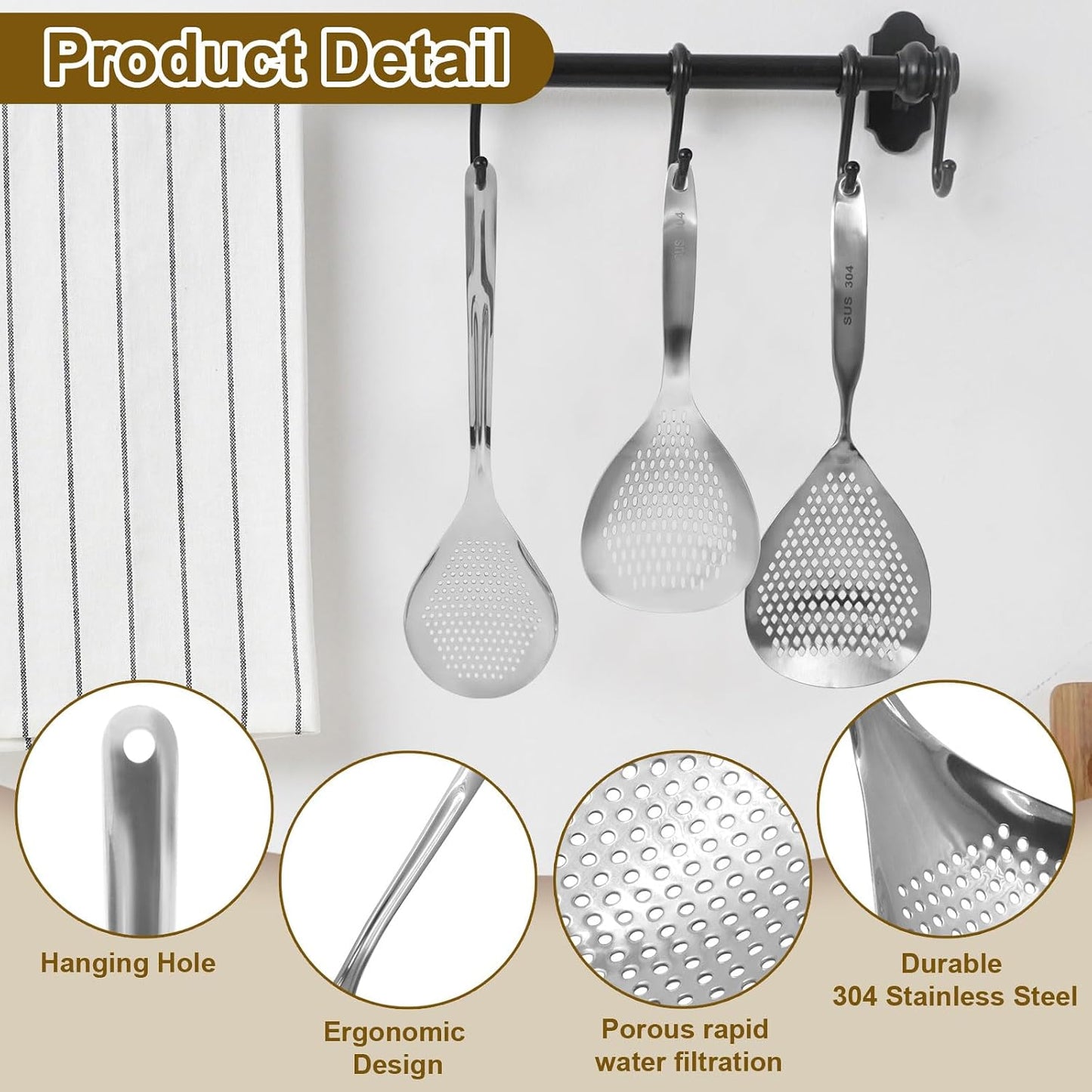 2 Pcs Stainless Steel Skimmer Slotted Spoon | Pasta Spider Strainer Ladle, For Frying and Cooking, Durable 304 Stainless Steel, For Noodles, Pasta, and Vegetables