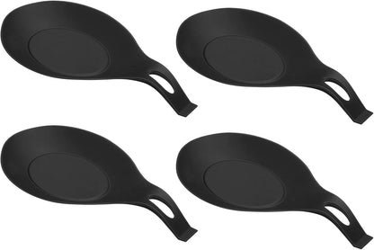 Silicone Spoon Rest, 7.68" x 3.74" Heat Resistant Kitchen Utensil Holder Spatula Ladle Rest for Counter Stove Top, Black 8Pcs