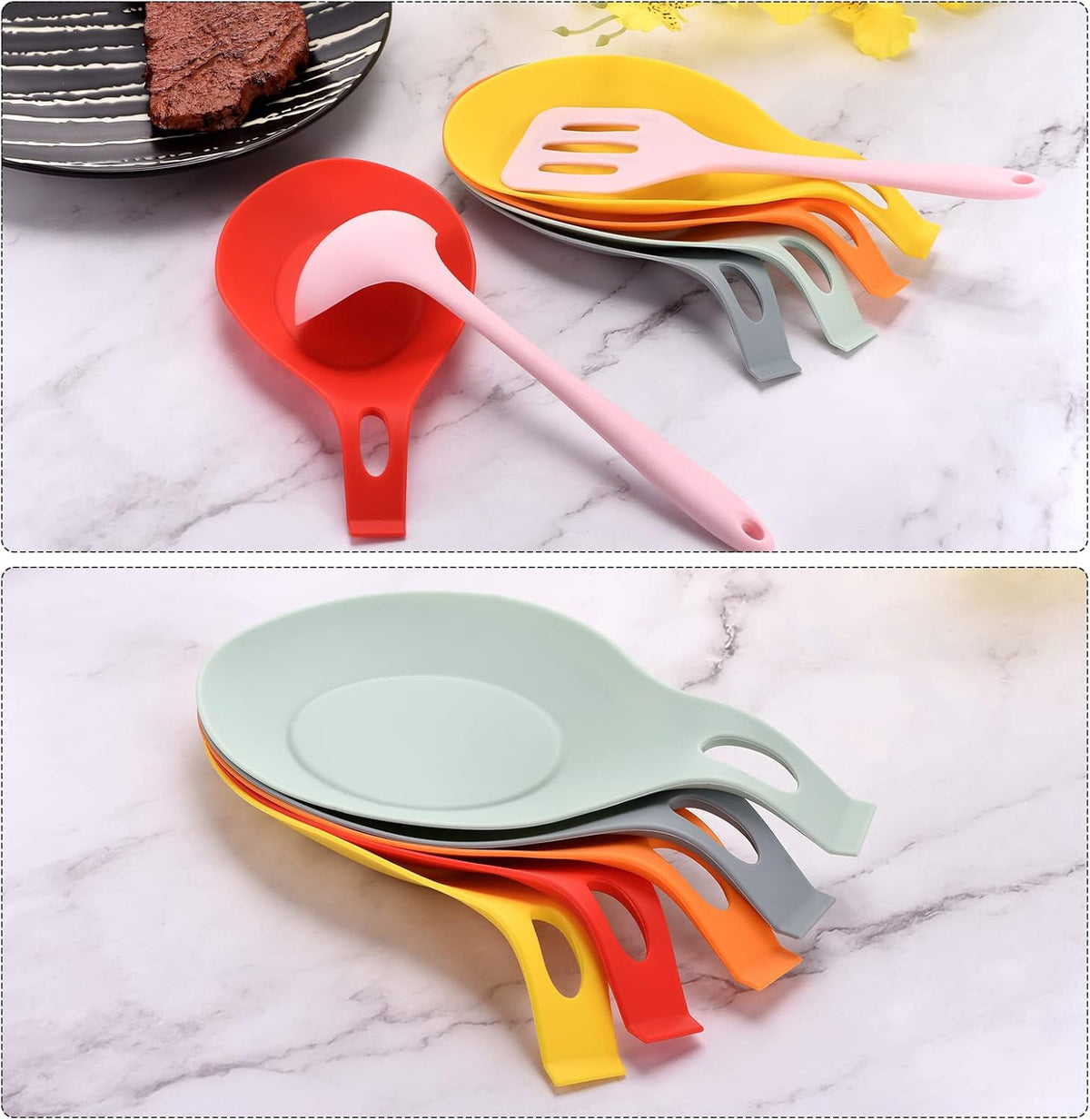 Silicone Spoon Rest, 7.68" x 3.74" Heat Resistant Kitchen Utensil Holder Spatula Ladle Rest for Counter Stove Top, Black 8Pcs