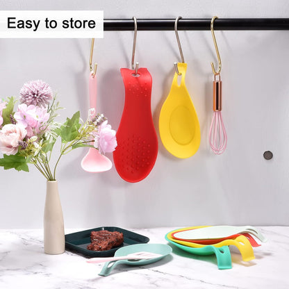Silicone Spoon Rest, 7.68" x 3.74" Heat Resistant Kitchen Utensil Holder Spatula Ladle Rest for Counter Stove Top, Black 8Pcs