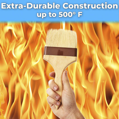 Durable, Real Wood 4 Inch Boar Bristle Pastry Brush. Grill and Kitchen Flat Brushes for Basting Meat, Spreading Butter, Eggs, BBQ Sauce or Marinades. Chef Quality Cooking, Baking or Grilling Tools