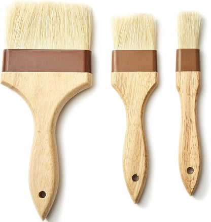 Durable, Real Wood 4 Inch Boar Bristle Pastry Brush. Grill and Kitchen Flat Brushes for Basting Meat, Spreading Butter, Eggs, BBQ Sauce or Marinades. Chef Quality Cooking, Baking or Grilling Tools