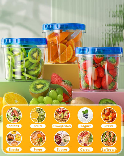 6 Pack-24 oz Freezer Storage Containers, Plastic Food Storage Containers with Twist Top Lids, BPA Free and Reusable Soup Containers with Lids, Leakproof/Microwave/Dishwasher Safe