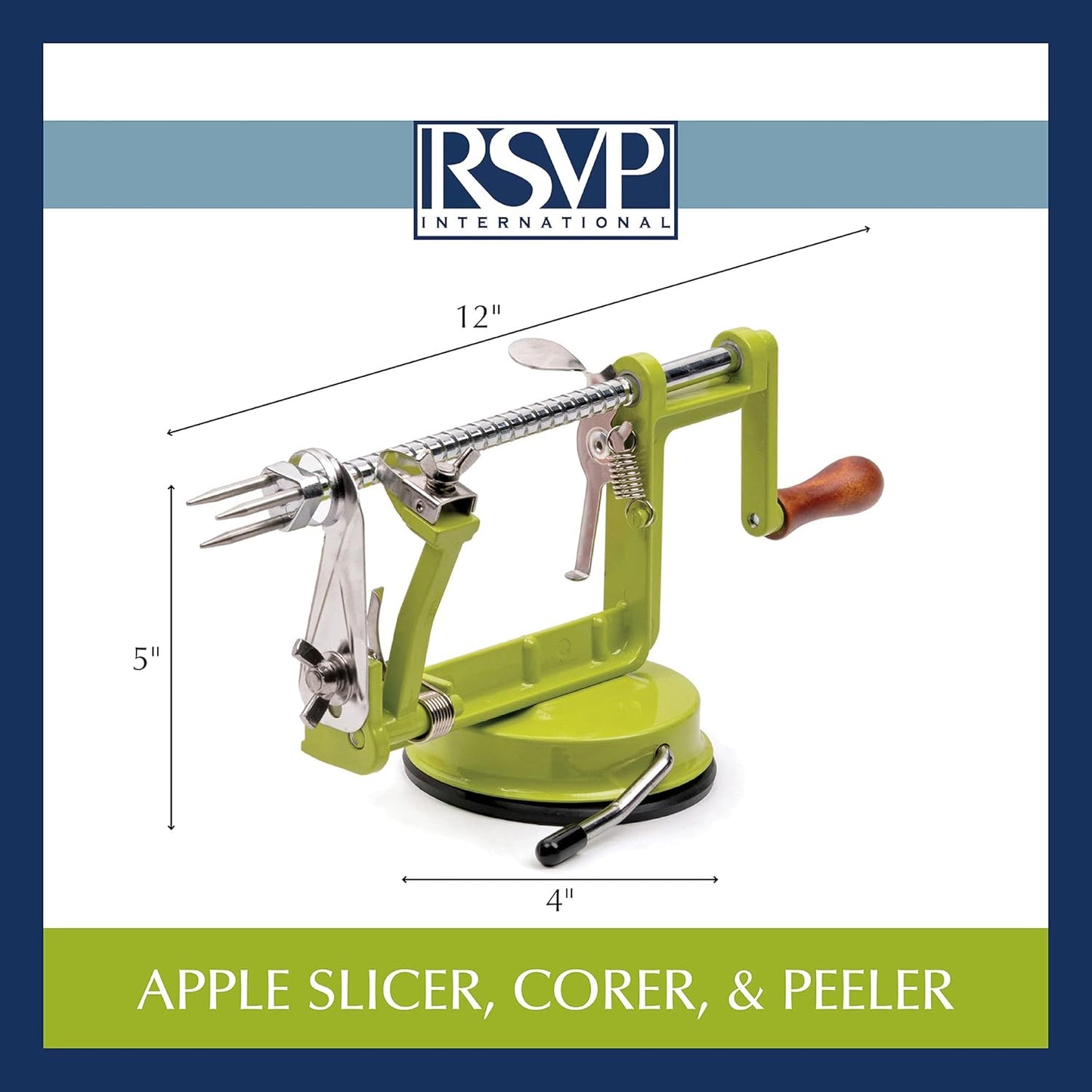 Green Apple Slicer, Corer, & Peeler | Suctions to Countertop | Cuts Perfect .25" Slices | Durable & Strong