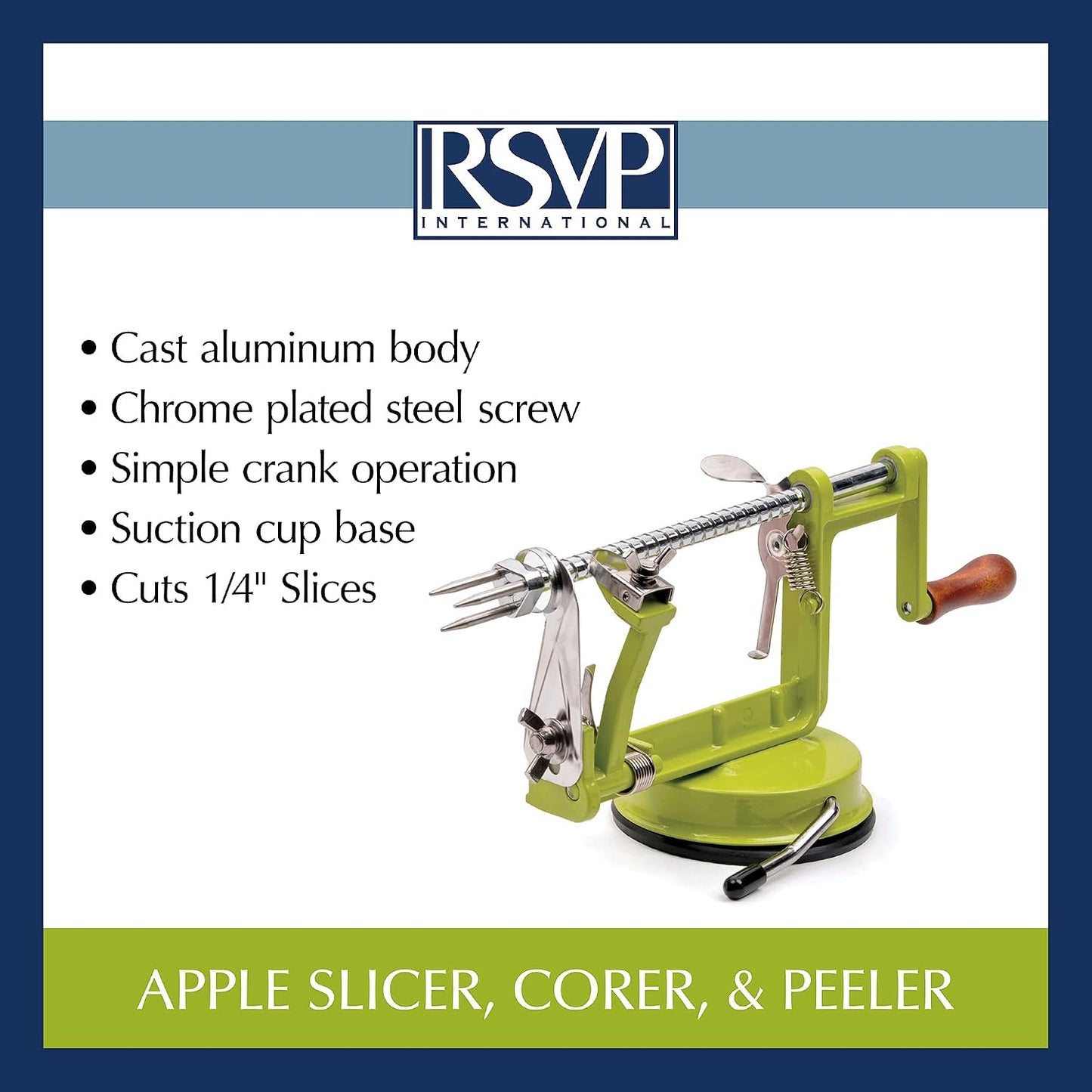 Green Apple Slicer, Corer, & Peeler | Suctions to Countertop | Cuts Perfect .25" Slices | Durable & Strong
