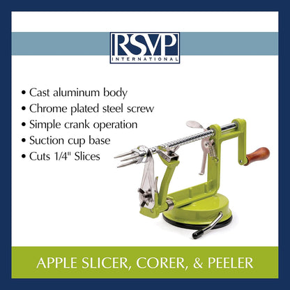 Green Apple Slicer, Corer, & Peeler | Suctions to Countertop | Cuts Perfect .25" Slices | Durable & Strong