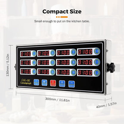 12-Channel Commercial Digital Kitchen Timer for Restaurant | Food Timer for Cooking, Countdown Fryer Timing Reminder, Adjustable Loud Alarm, Stainless Steel Waterproof Button Control