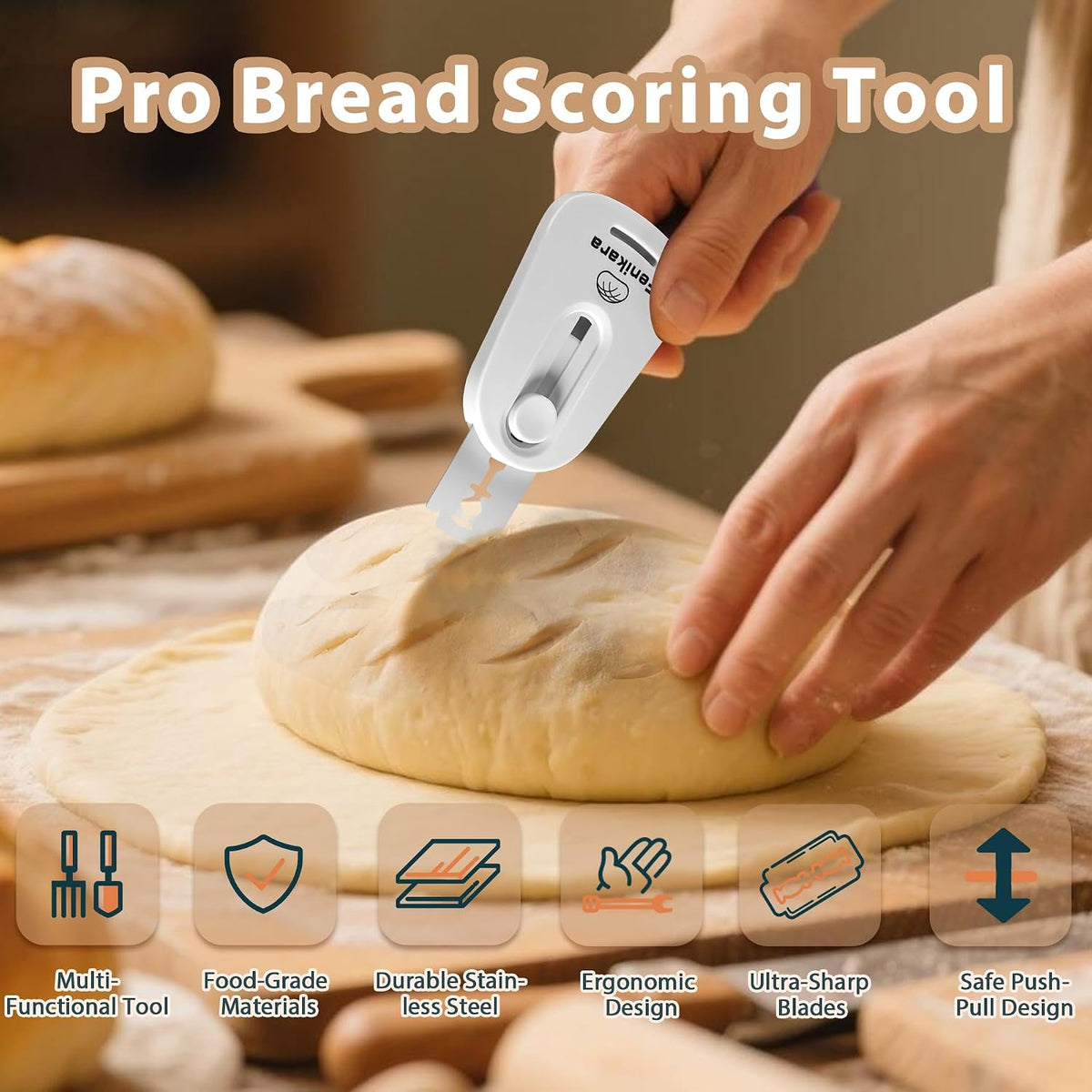 Professional Bread Lame,Upgraded Extractable & Magnetic Bread Lame Dough Scoring Tool,Premium Sourdough scoring tool for Sourdough Bread baking & Bread Making Tools,Includes 10 Razor Blades (Blue)