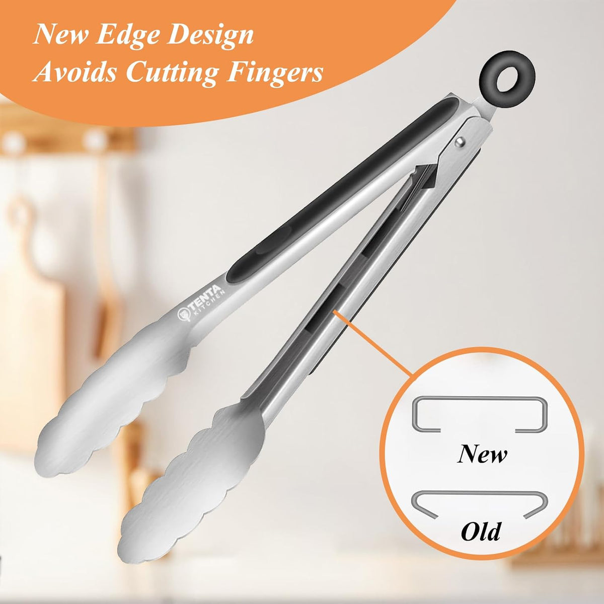 Tongs for Cooking, 9-Inch Stainless Steel Kitchen Tongs, Locking Metal Food Tongs with Silicone Non-Slip Grip, Kitchen Utensils for Food, Salad and Outdoor BBQ (Set of 4)