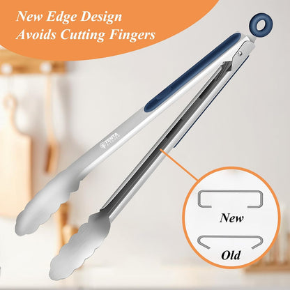 Tongs for Cooking, 9-Inch Stainless Steel Kitchen Tongs, Locking Metal Food Tongs with Silicone Non-Slip Grip, Kitchen Utensils for Food, Salad and Outdoor BBQ (Set of 4)