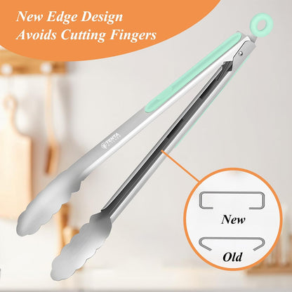 Tongs for Cooking, 9-Inch Stainless Steel Kitchen Tongs, Locking Metal Food Tongs with Silicone Non-Slip Grip, Kitchen Utensils for Food, Salad and Outdoor BBQ (Set of 4)