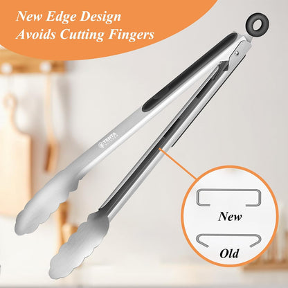 Tongs for Cooking, 9-Inch Stainless Steel Kitchen Tongs, Locking Metal Food Tongs with Silicone Non-Slip Grip, Kitchen Utensils for Food, Salad and Outdoor BBQ (Set of 4)