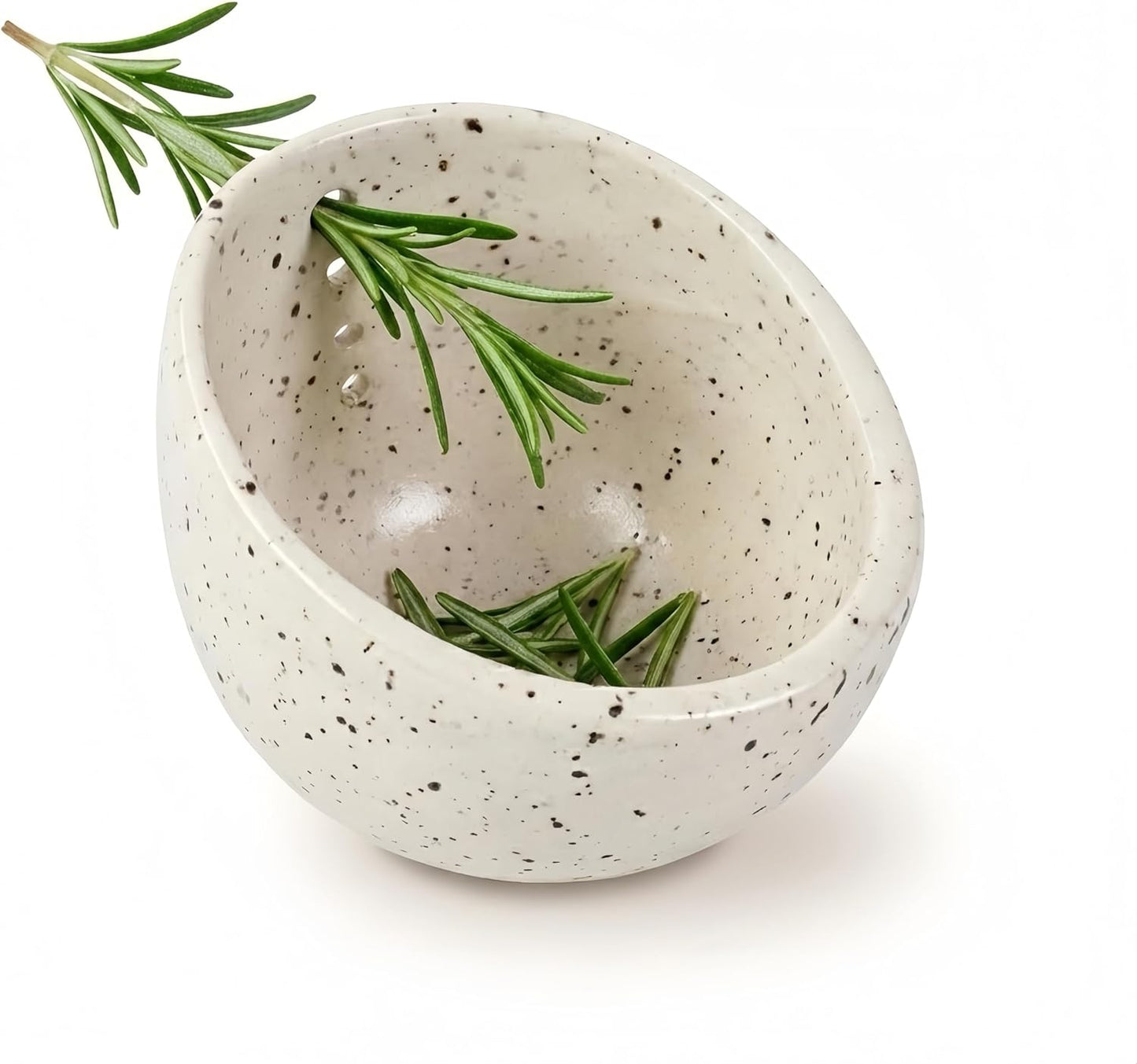 Handmade Pottery Herb Stripper Bowl, Ceramic Herb Peeler with Multiple Hole Sizes, Kitchen Tool for Herb Leaf and Root Removal, Ideal for Cooking & BBQ (White)
