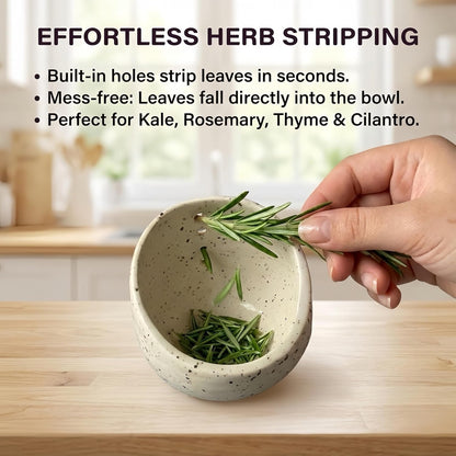 Handmade Pottery Herb Stripper Bowl, Ceramic Herb Peeler with Multiple Hole Sizes, Kitchen Tool for Herb Leaf and Root Removal, Ideal for Cooking & BBQ (White)