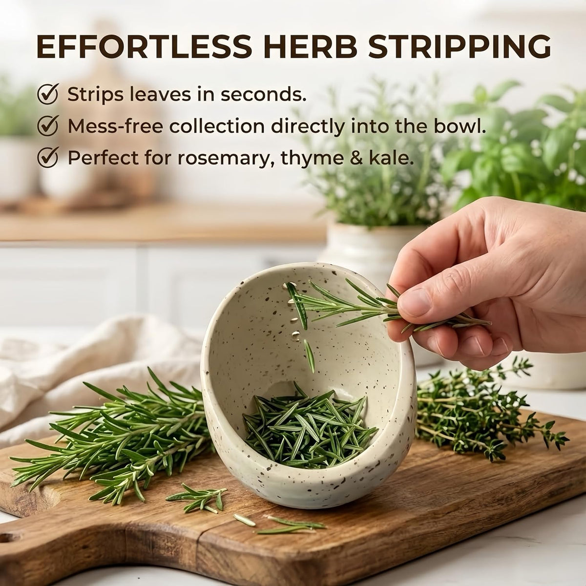 Handmade Pottery Herb Stripper Bowl, Ceramic Herb Peeler with Multiple Hole Sizes, Kitchen Tool for Herb Leaf and Root Removal, Ideal for Cooking & BBQ (White)