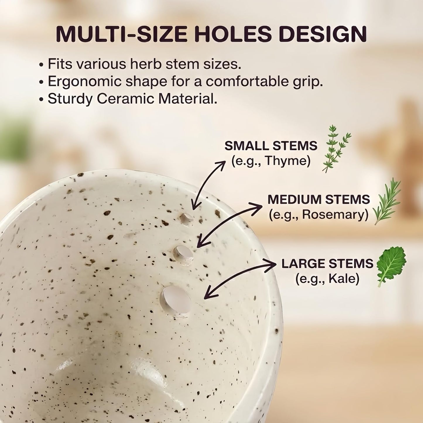 Handmade Pottery Herb Stripper Bowl, Ceramic Herb Peeler with Multiple Hole Sizes, Kitchen Tool for Herb Leaf and Root Removal, Ideal for Cooking & BBQ (White)