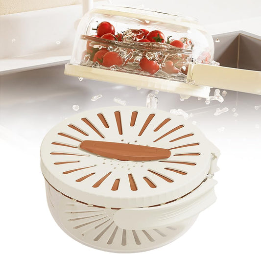 Multifunctional Fruit and Vegetable Washing Bowl, 2025 New Fruit Washing Bowl with Strainer, Fruit Strainer Container with Lid, Fruit Drainer Container with Handle for Vegetable Washing (Brown)