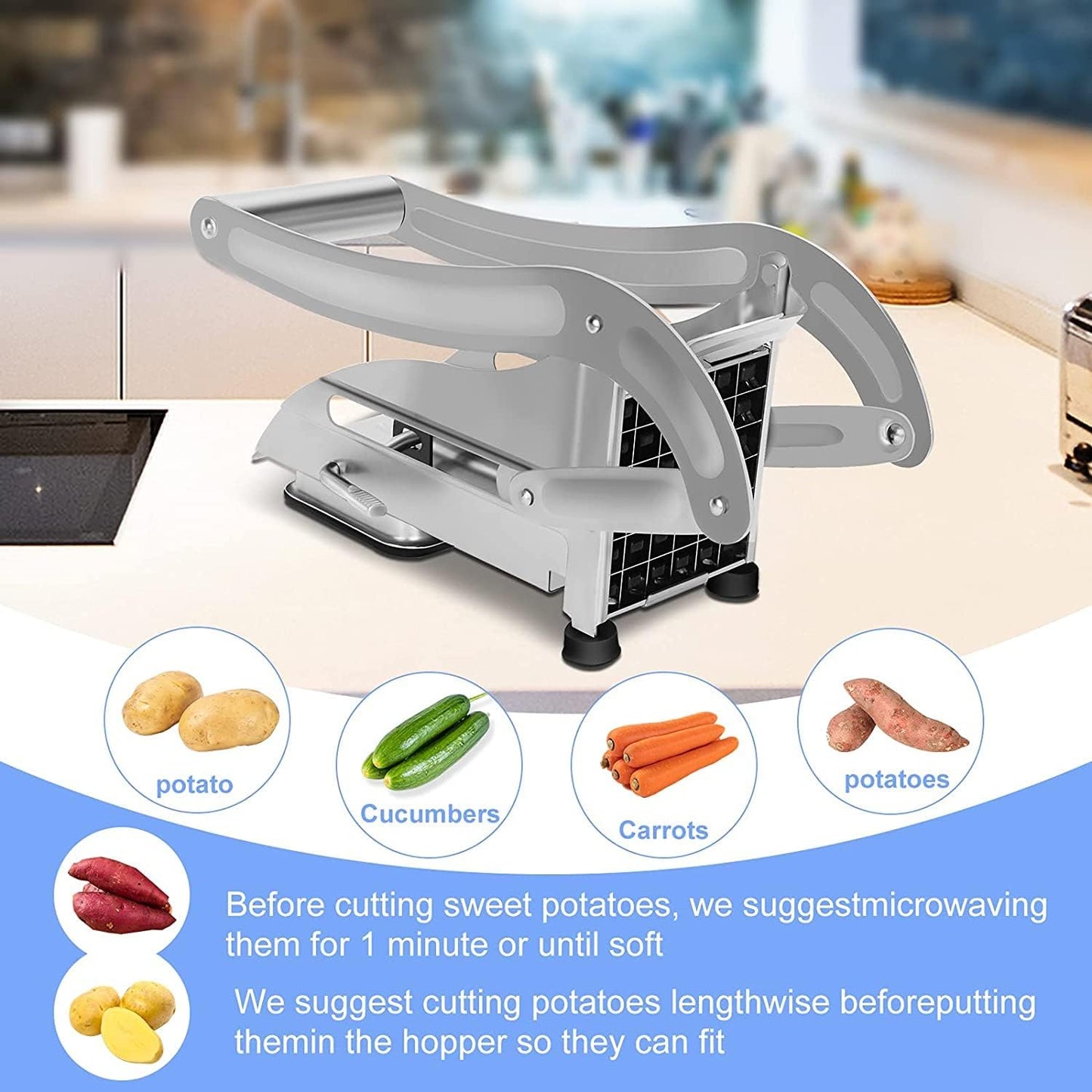 French Fry Cutter, Premium Upgraded Stainless Steel