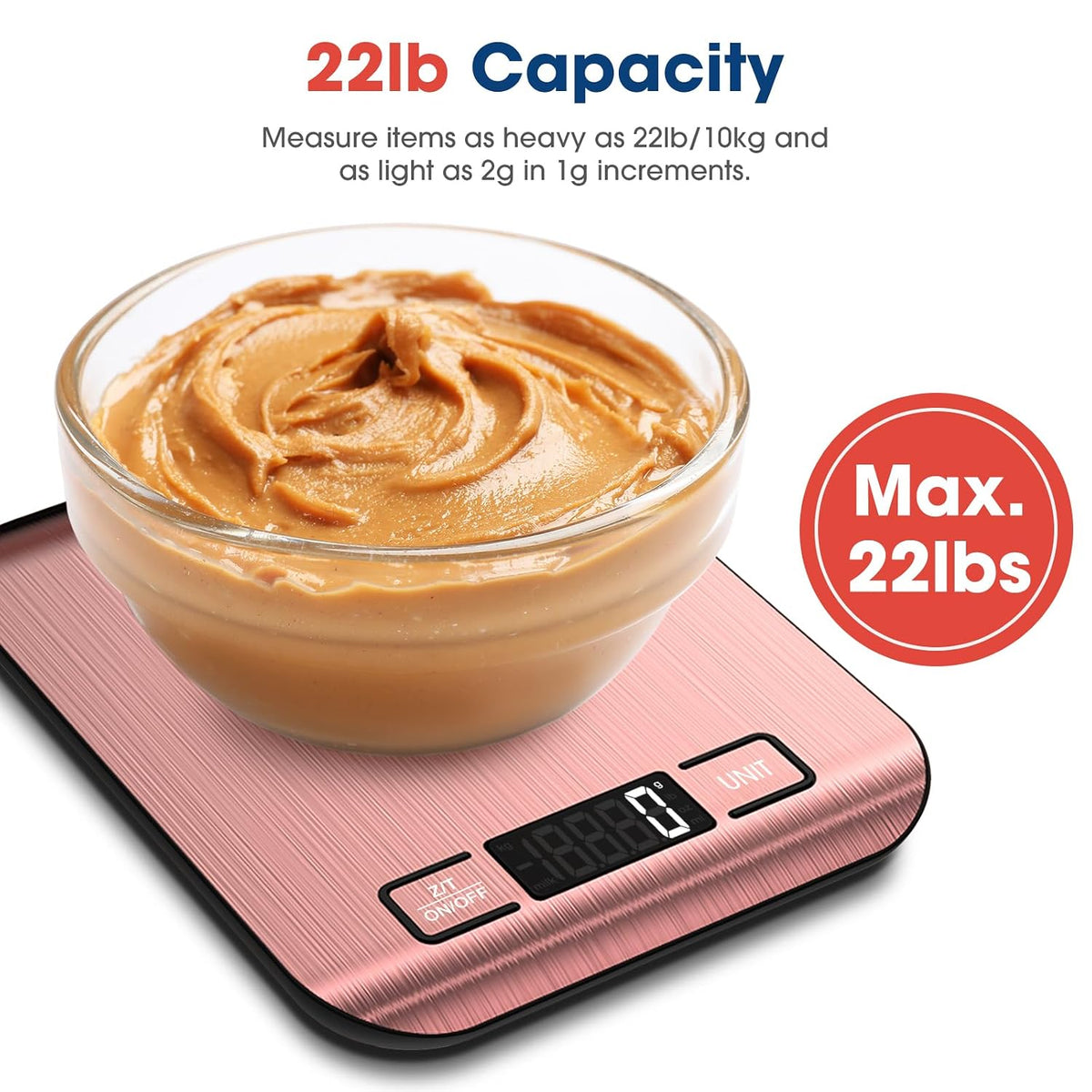 Food Scale, 22lb Digital Kitchen Scale Weight Grams and Ounces for Baking Cooking Coffee Package Postage, 6 Units with Tare Function, LCD Display, Easy Clean Stainless Steel