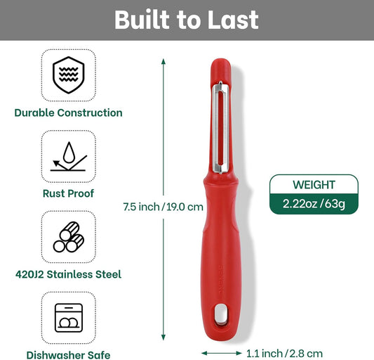 Swivel Vegetable Peeler, Smooth Peeling Potato Peeler (2, Red) | Razor-Sharp Stainless Steel Blade, Ergonomic Non-Slip Grip, Built-In Potato Eye Remover, Durable Design for Fruits & Veggies