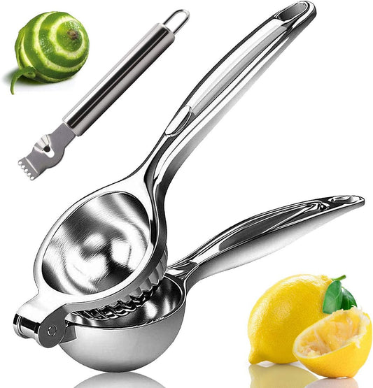 Lemon Squeezer, Fast Effortless Juice Extraction with Large Metal Citrus Juicer, Maximum Yield Heavy Duty Hand Lime Squeezer, Manual Lemon Juicer Press, Easy to Use w/Stainless Steel Zester