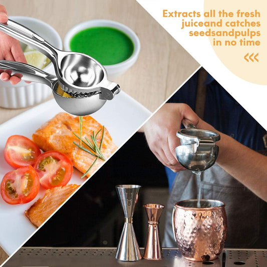 Lemon Squeezer, Fast Effortless Juice Extraction with Large Metal Citrus Juicer, Maximum Yield Heavy Duty Hand Lime Squeezer, Manual Lemon Juicer Press, Easy to Use w/Stainless Steel Zester