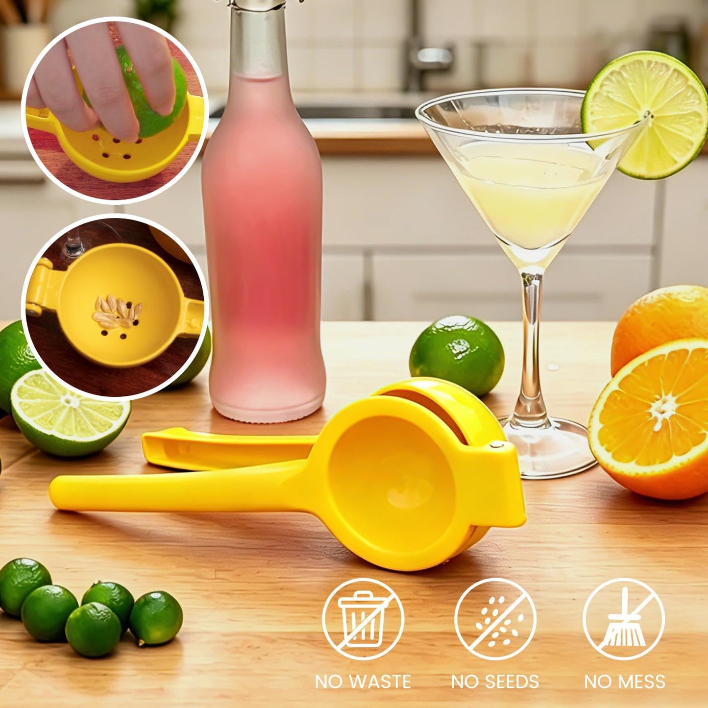 Lemon Squeezer, Fast Effortless Juice Extraction with Large Metal Citrus Juicer, Maximum Yield Heavy Duty Hand Lime Squeezer, Manual Lemon Juicer Press, Easy to Use w/Stainless Steel Zester